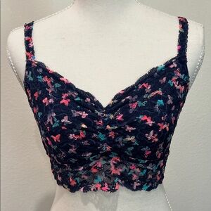 PINK Victoria's Secret Floral Lace Bralette - Navy and Pink